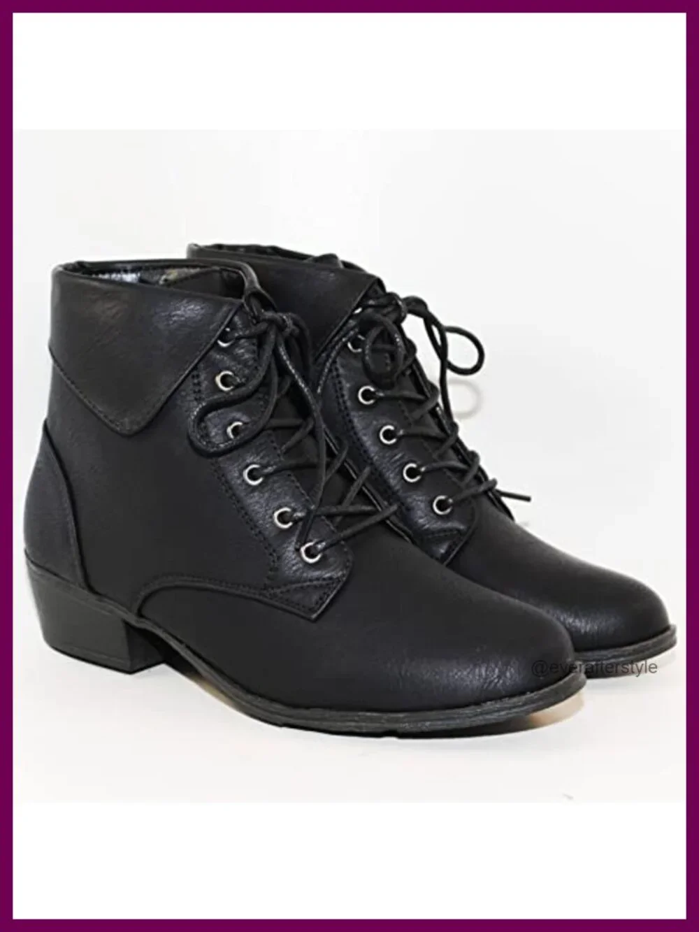 Foldover Lace Up Low Chunky Heel Ankle Booties Leather